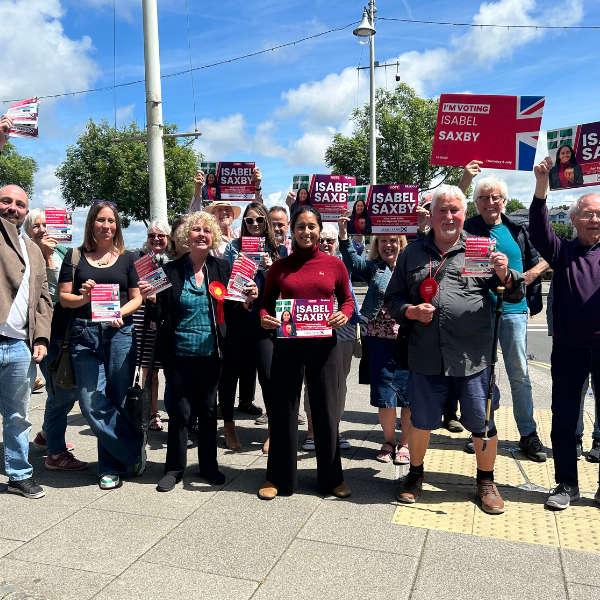 Isabel Saxby with supporters in Bideford